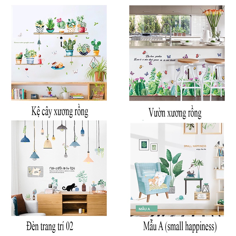 Decal dán tường hàn quốc trang trí, decor phòng ngủ phòng khách hình cây hoa lá 3D