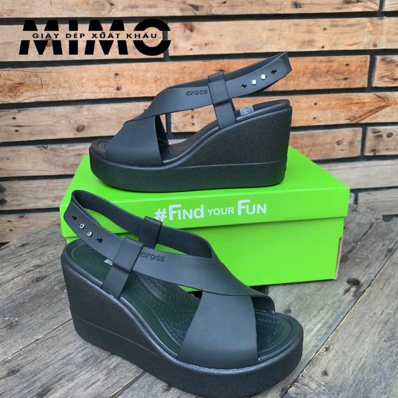 [Hàng xuất] Sandal Nữ, Sandal Quai Chéo Đế Cao 9P Crocc 𝐁𝐫𝐨𝐨𝐤𝐥𝐲𝐧 Màu Đen