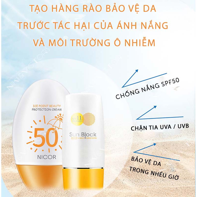 Kem Chống Nắng NICOR SPF 50+ Bảo Vệ Da Chống Tia Cực Tím An Toàn Tuyệt Đối Cho Da