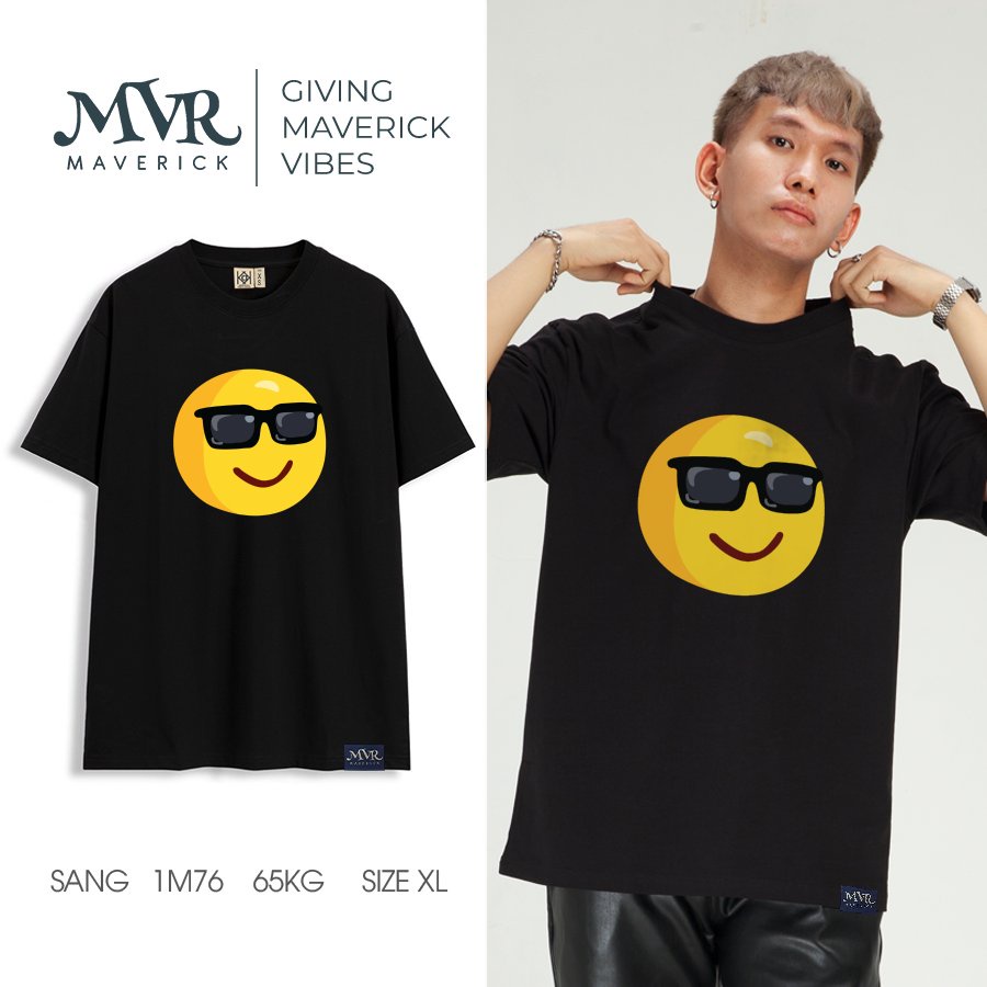 Áo Thun Unisex Phông Creww Nam Nữ Mặt Cười Cool Ngầu mắt kính đen đi biển Nhiều Màu Localbrand MVR KK733
