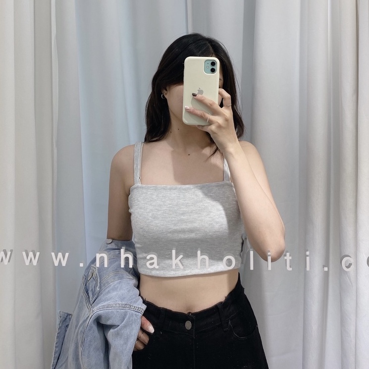 Áo thun 2 dây croptop vải cotton co giãn 4 chiều - ATTK021