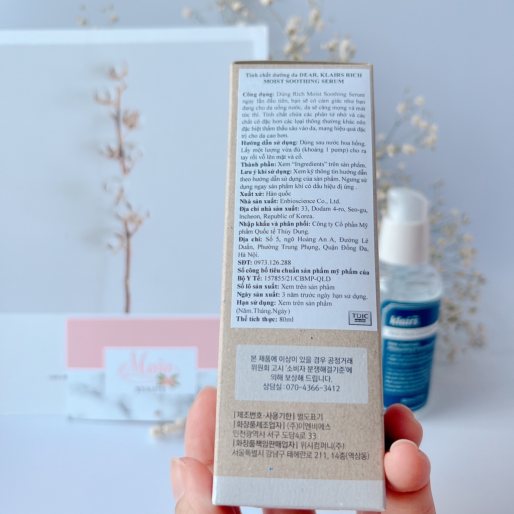 Tinh chất dưỡng ẩm và làm mịn da Dear Klairs Rich Moist Soothing Serum 80ml Không Hương Liệu - Unscented