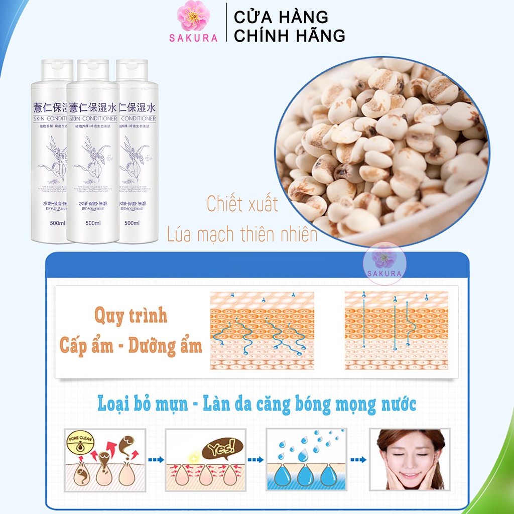 Nước hoa hồng BIOAQUA Toner dưỡng ẩm chăm sóc da mặt nội địa trung SAKURA 500ml