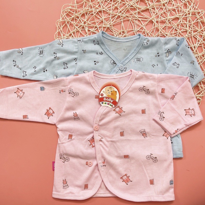 Áo dài tay khuy lệch cotton cho bé sơ sinh từ 3-9kg-A2