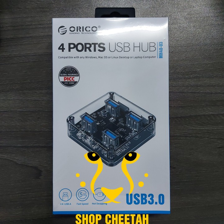 Bộ chia 4 cổng USB 3.0 – Hub Orico MH4U-U3-03-CR – Trong suốt – Chính Hãng – Bảo hành 12 tháng – USB3.0 Four – Port Hub