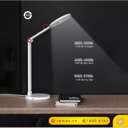 Đèn led để bàn hiện đại tích hợp sạc điện thoại không dây, nhỏ gọn, sang trọng, decor đẹp, Đèn Led Remax RL-LT08