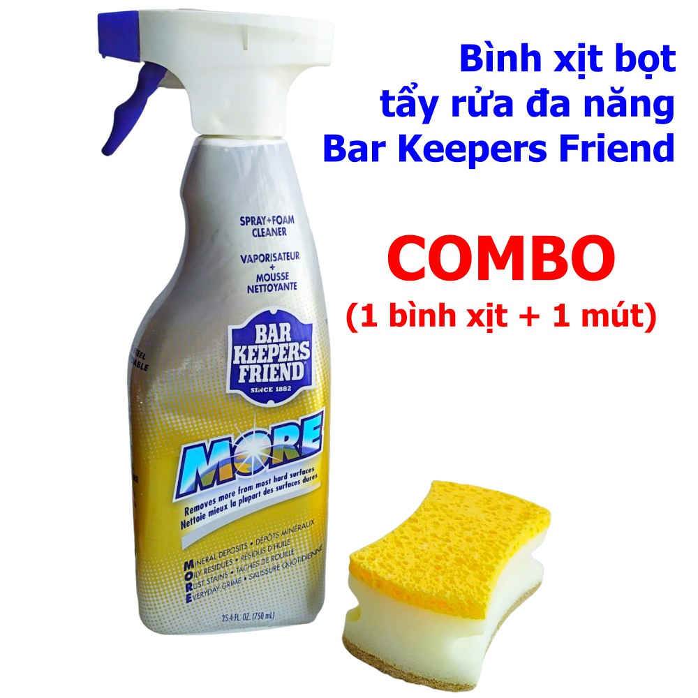 Combo Bình xịt bọt rửa xe đa năng BKF + Mút tẩy rửa 3 lớp cao cấp | 750ml | Bình xịt bọt rửa xe cầm tay tiện dụng USA