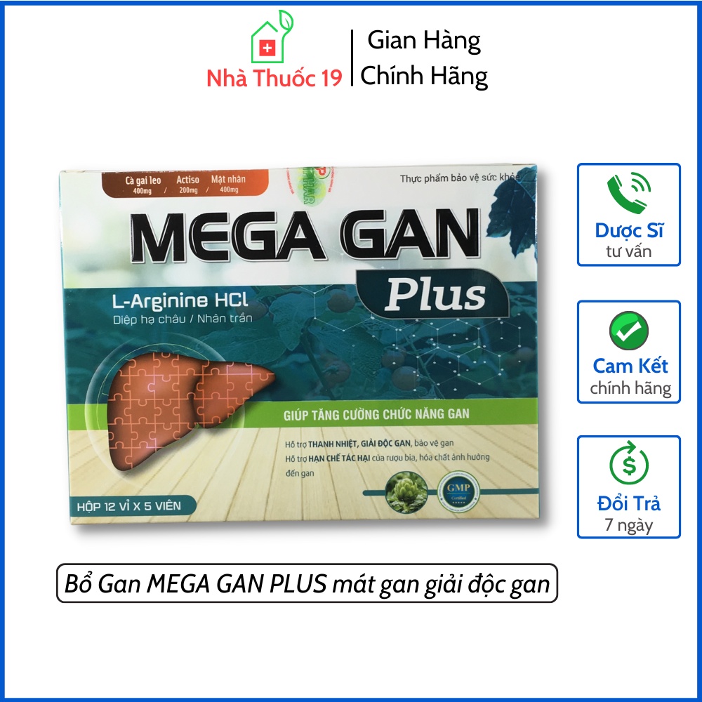 Bổ Gan Mega GanPlus Giúp Tăng Cường Chức Năng Gan Thanh Nhiệt Giải Độc Mát Gan Hạ Men Gan (Hộp 60 Viên)