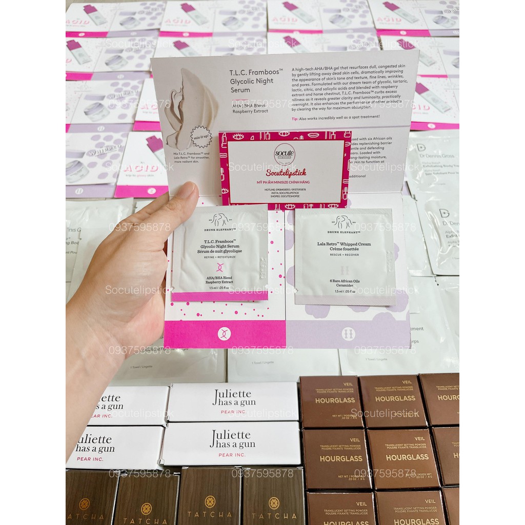 Set Sample Drunk Elephant Lala Retro Cream &amp; TLC Framboos Glycolic Night 1mlx2