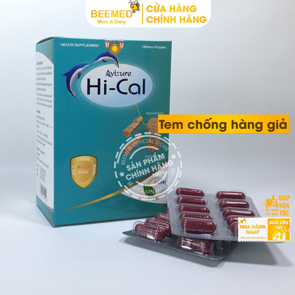 Bổ sung Canxi Nano dạng hữu cơ cho bà bầu và cho con bú, giảm tê tay chân - Avisure Hical - Hộp 60 viên