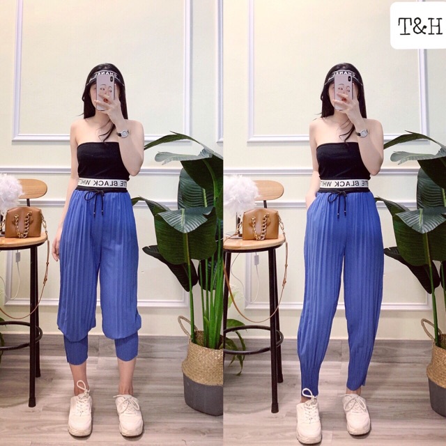 Quần nhăn bom cạp chữ size sml 8 màu