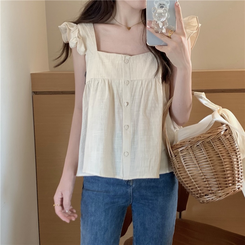 Áo Sát Nách Cổ Vuông Cài Nút Ngọt Ngào Phong Cách Mới 52247