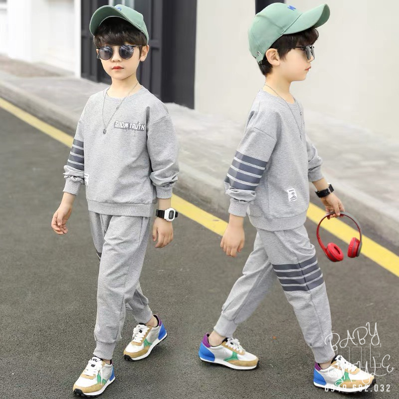 Bộ quần áo thu đông bé trai &quot;SNOW TRUTH&quot; 14-45kg, Bộ quần áo ấm áp cho bé trai 4-15 tuổi. B33