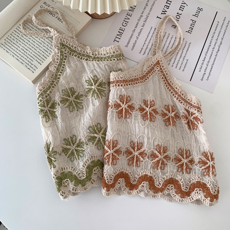 Áo Croptop Dệt Kim Chất Liệu Cotton Lanh Thêu Họa Tiết Trái Tim Xinh Xắn Cho Nữ