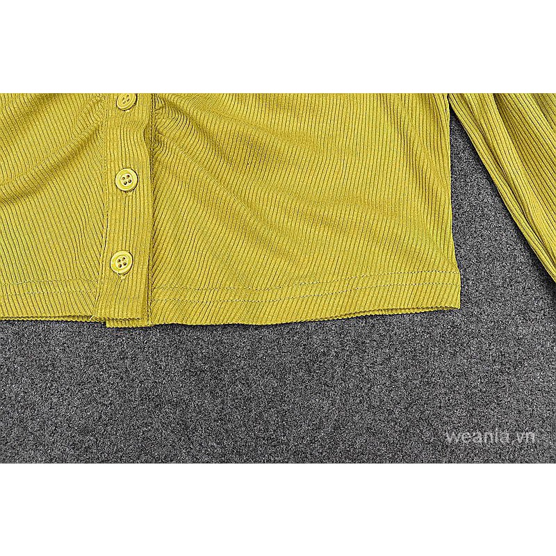 Áo sơ mi dài tay cổ bẻ phối nút thời trang dành cho nữ