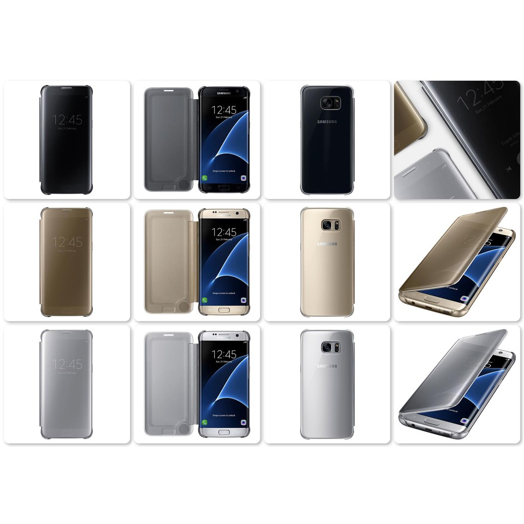 Bao da nắp gập tráng gương trong suốt cho Samsung Note 5 8 9 10 S8 S9 Plus S7edge S7 S6esge