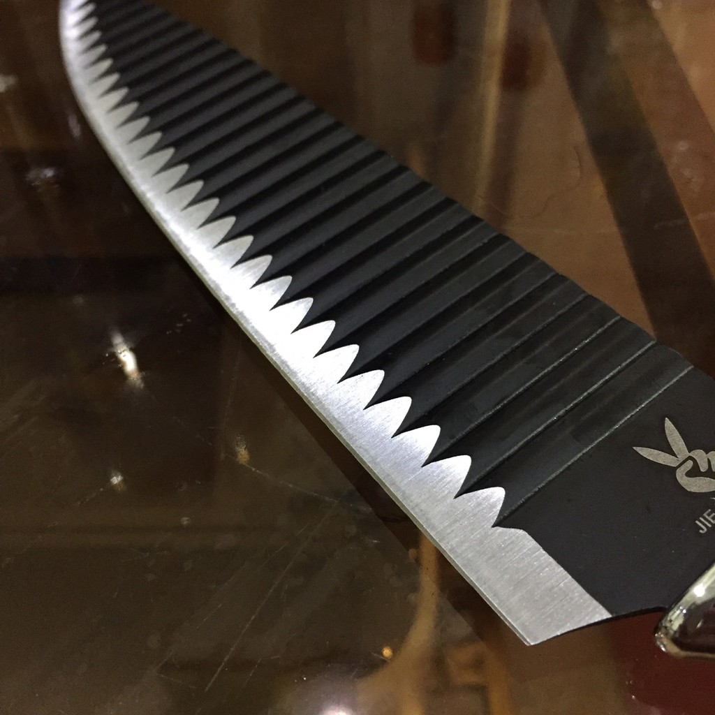 [SIÊU BÉN] Dao thái thịt, chống dính, lượn sóng màu đen dài 32.5cm - ko2