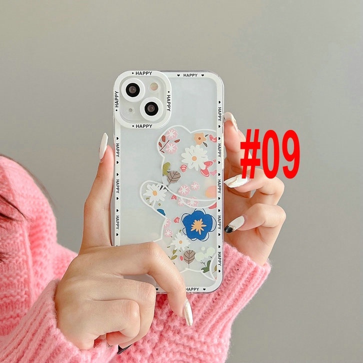 Casing For IPhone 13 Pro Max 12 11 ProMax Mini X Xs Xr 6 6s 7 8 Plus 6+ 6s+ 7+ 8+ Xsmax 13Promax 12Promax 11Promax Cute Cartoon Art Flowers Bear Clear Angel Eyes Shockproof Anti-fall Tpu Soft Phone Case Cover JSC 08