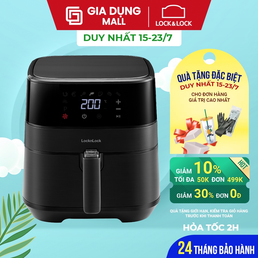 Nồi chiên không dầu Lock&Lock Deluxe Air Fryer 5.5L - màu đen EJF284BLK - Hàng Chính Hãng - Gia Dụng Mall