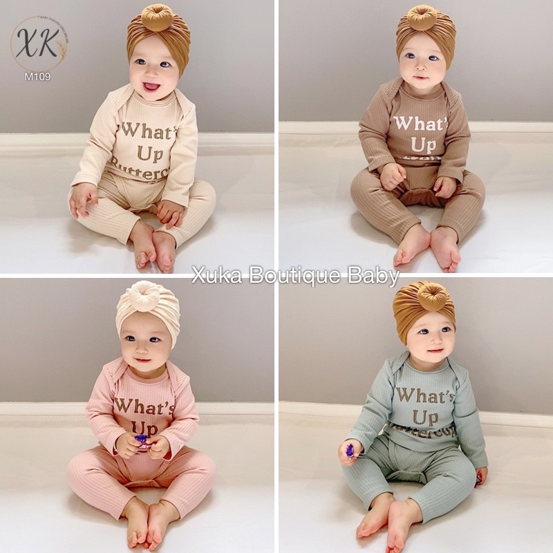 Bodysuit Dài Tay Kèm Quần Sơ Sinh Cao Cấp Cho Bé 0-2 Tuổi. Style Hàn Quốc Cotton Cực Đẹp Xuka Boutique Baby