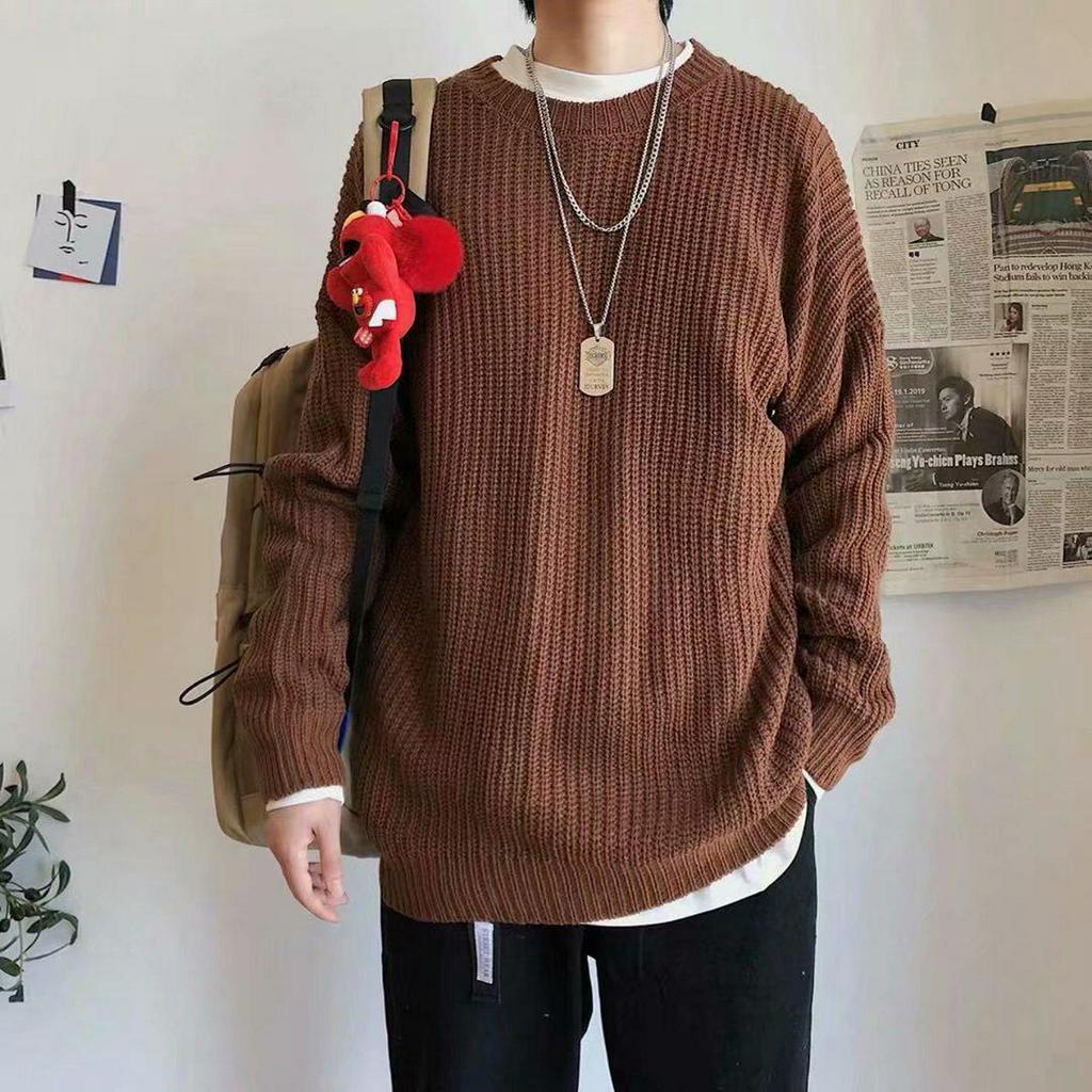 Áo Sweater nam dáng rộng thời trang cá tính dành cho áo dài tay round áo len simple korean style retro for men