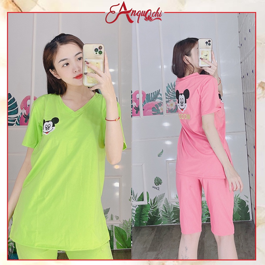 Đồ bộ nữ mặc nhà bộ mặc nhà bigsize sau sinh dễ thương thun cotton quần lửng set thỏ thêu S163