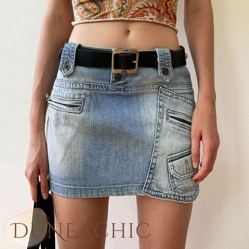 DUNEA Chân váy jean Nữ Lưng Cao Thời Trang