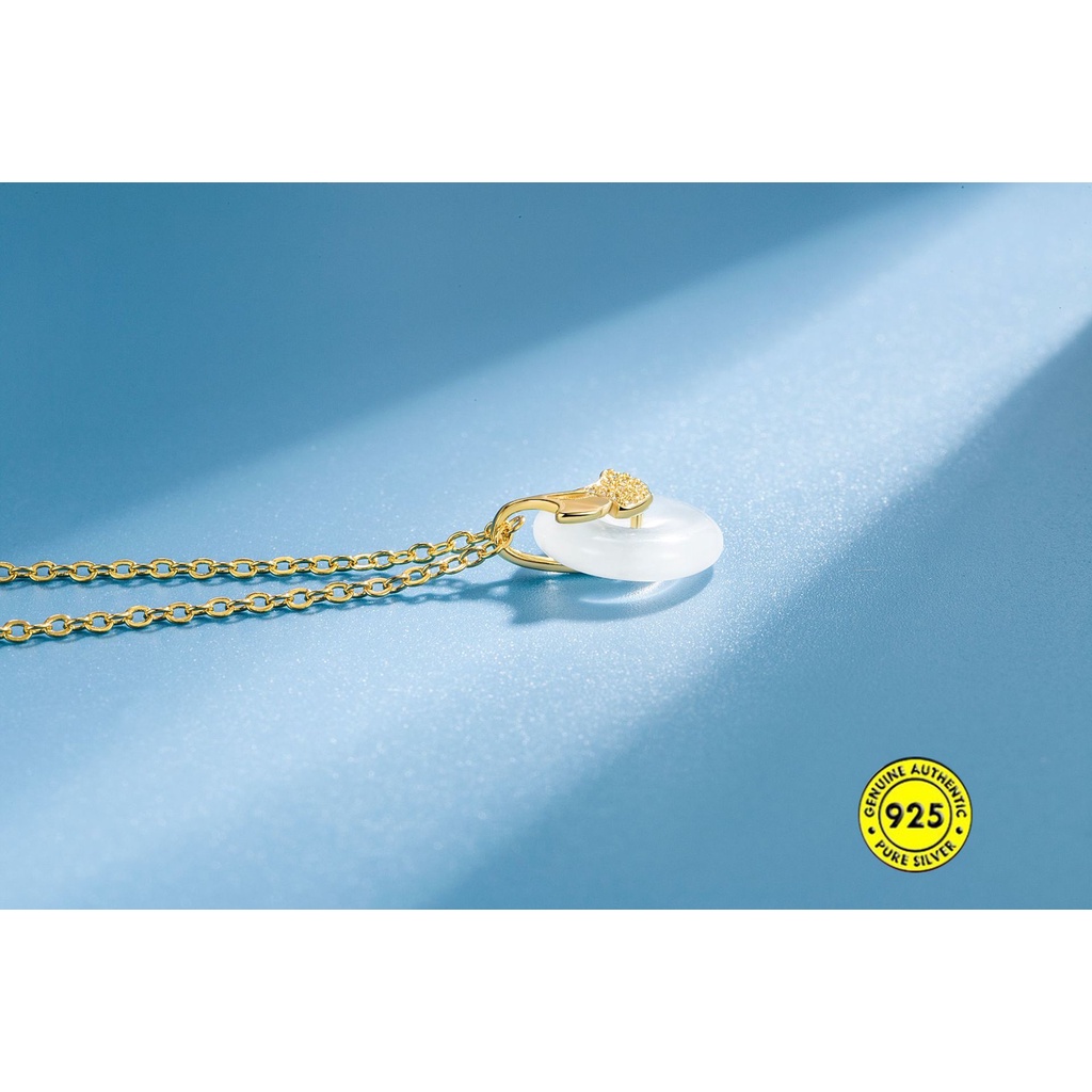 Vòng cổ Mạ Vàng 18K Mặt Hình Lá Đính Hạt Ngọc Bích