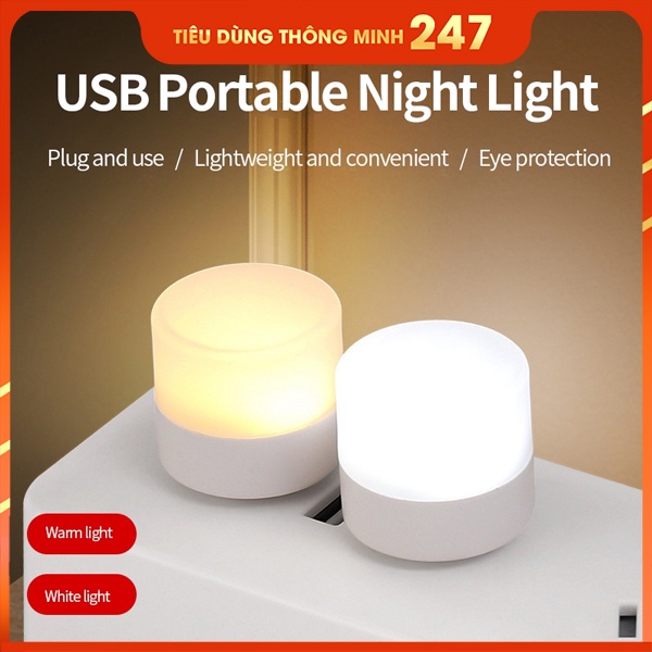 Đèn ngủ mini hình tròn bóng LED - Cổng USB