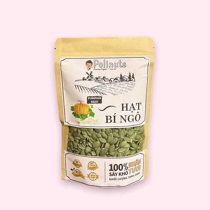 Hạt Bí Tách Vỏ Nhân Tươi Polinuts Nhập Khẩu Ấn Độ Xay Sữa Hạt Túi 200g / 500g