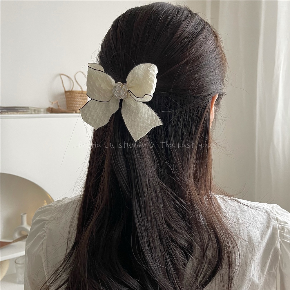 Dây Cột Tóc Cao Su Hình Nơ Hoa Trà Sữa Đính Ngọc Trai Giả Màu Trắng Sữa Thời Trang Năm 2023