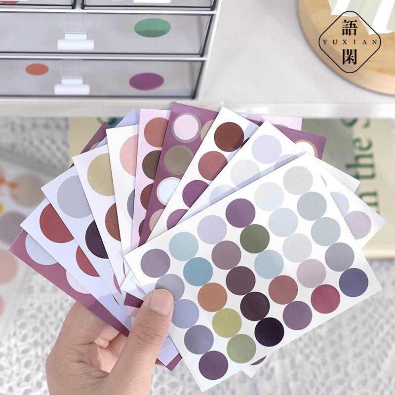 Set 10 tấm hình dán chấm bi trang trí sổ tay độc đáo