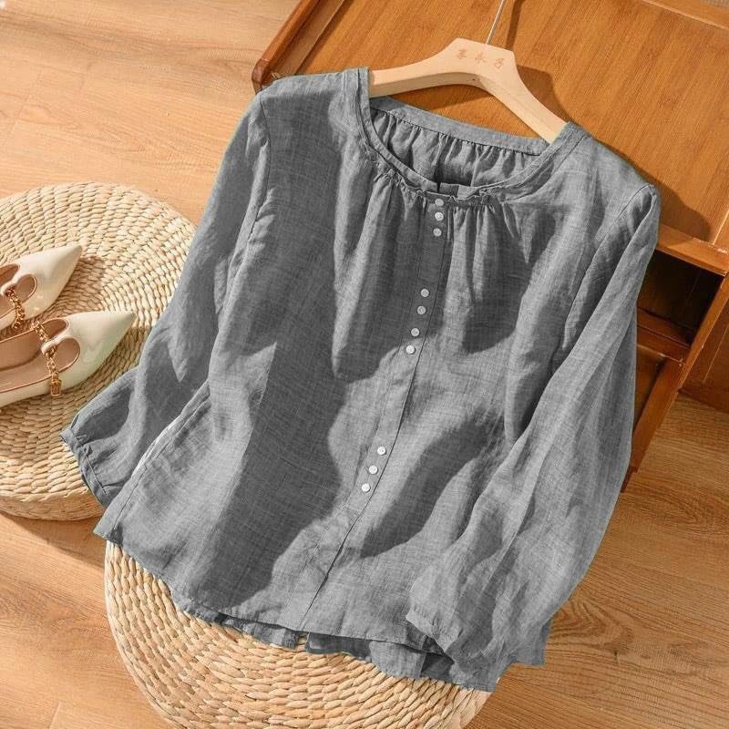 Áo sơ mi nữ phom rộng dài tay, chất liệu Đũi tơ mềm mịn, sơ mi nữ tạo kiểu NT03