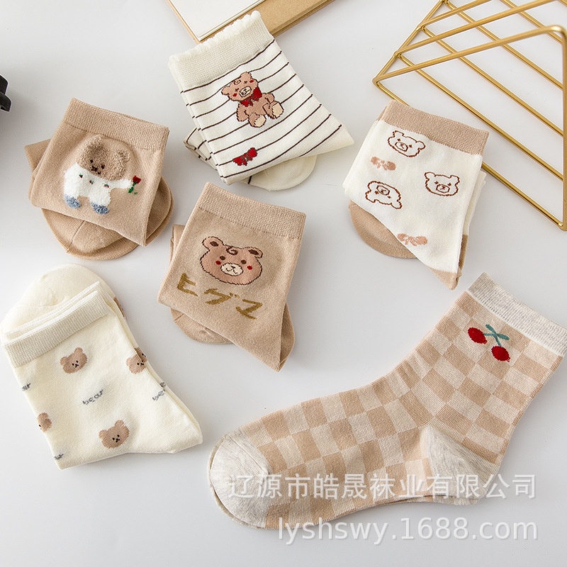 Tất cổ cao nữ Dễ thương Vớ nữ Cute Cao cổ In hình Hoạt hình Ulzzang Hàn Quốc Chất Cotton mềm mịn