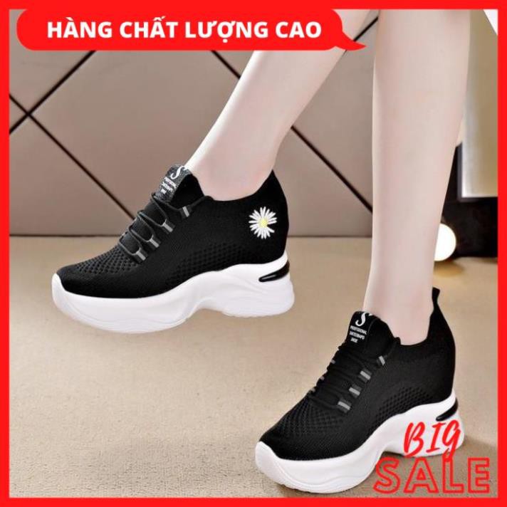 Giày độn đế hoa cúc nữ Hot trend mới nhất 2020 CAO CẤP vải dệt thoáng khí cao 8cm (trắng, đen) [HÀNG XỊN ĐẸP]