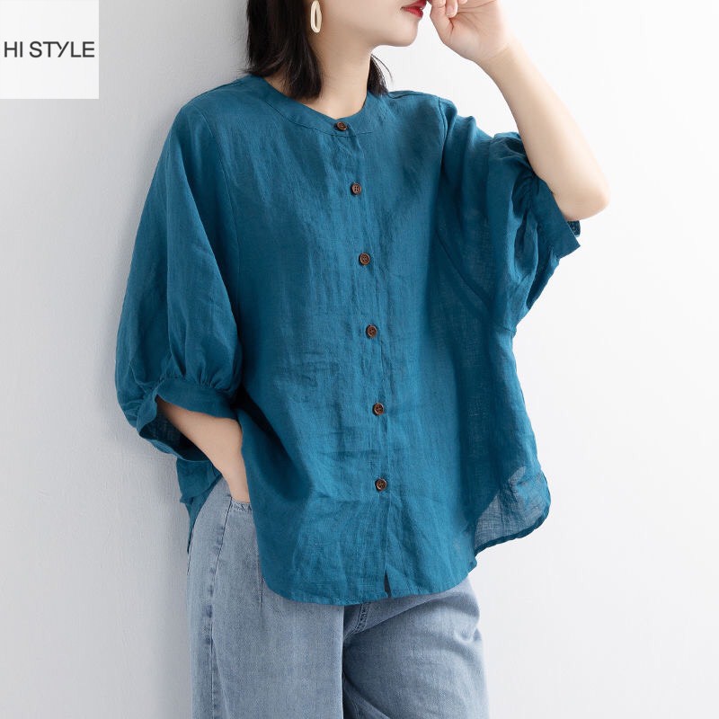 Áo somi nữ form rộng có size to ống tay lỡ rộng rãi kiểu dáng đèn lồng phục cổ trang Áo Sơ Mi có size cho người béo mập