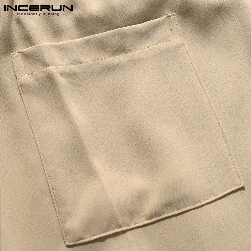 Quần dài INCERUN thắt lưng co giãn dây rút màu trơn thời trang đơn giản cho nam