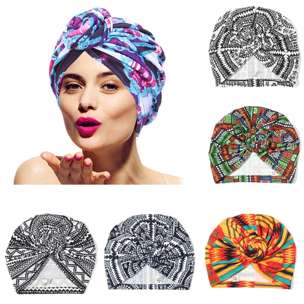 Mũ trùm đầu turban cotton satin mềm mại thắt nút hoa phong cách Châu Phi thời trang dành cho nữ