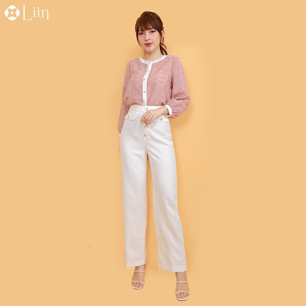 [Mã WABRM30 giảm 30K đơn 0đ] Áo sơ mi nữ dài tay Linbi màu hồng, cổ tàu vải voan mềm mại thoáng mát liin clothing SM3005