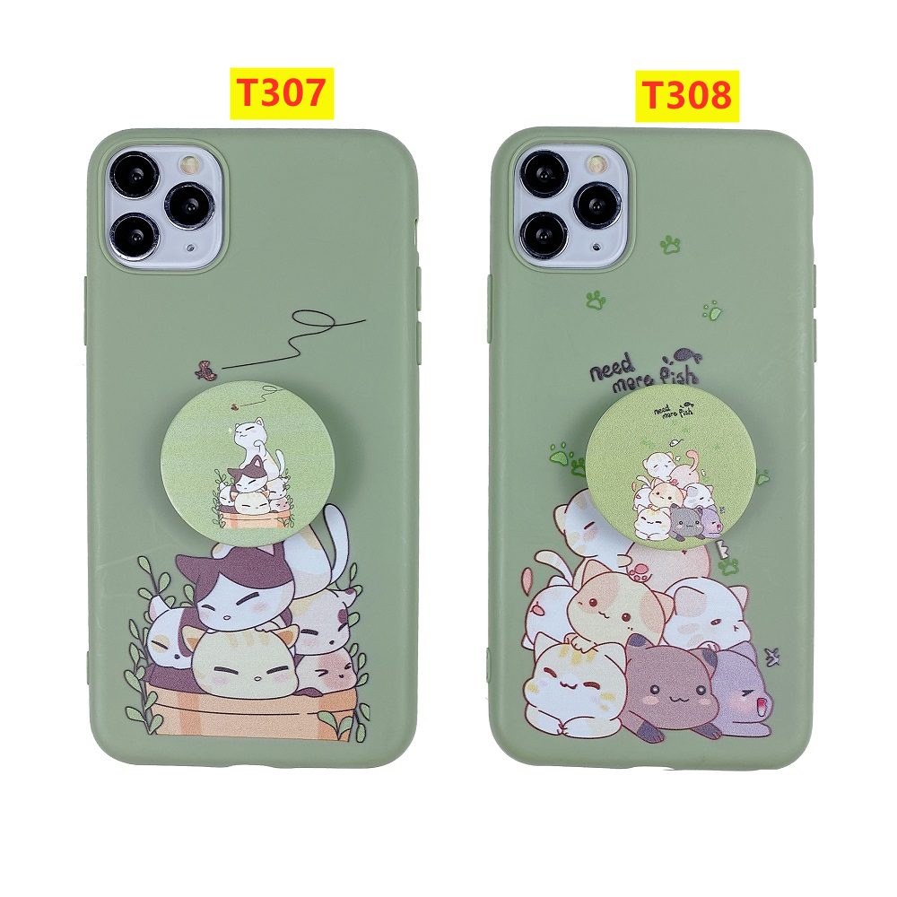 Sleep Cat Case with stand Soft Case Vivo Y20 Y20i Y12S Y17 Y15 Y12 Y11 Y50 Y30 Y91C Y91 Y93 Y95 S1 Pro Y65 V5 Lite V7 Plus V9 V11i