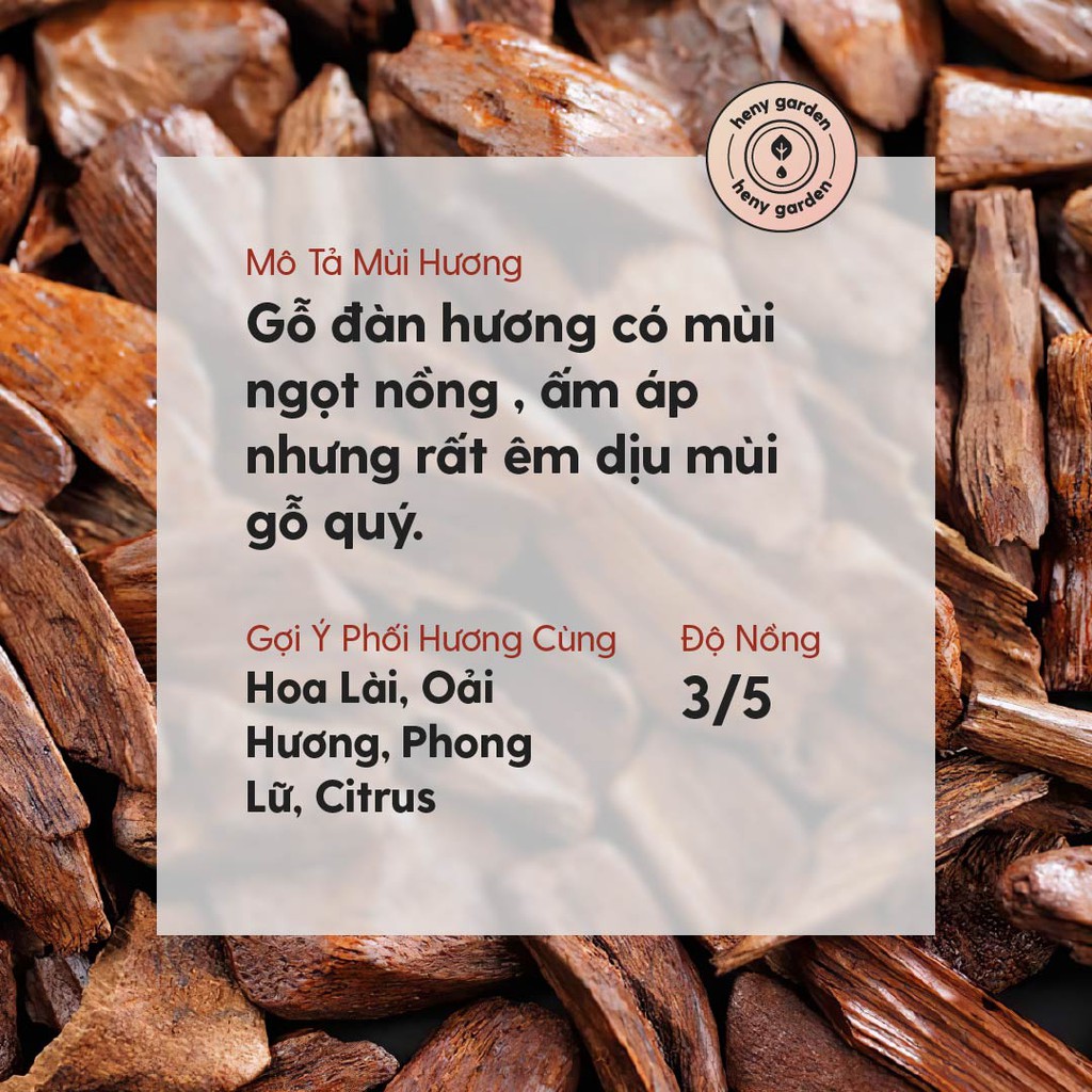 Tinh Dầu Đàn Hương (Gỗ Thơm Mát) Organic Thiên Nhiên Nguyên Chất Đậm Đặc Xông Thơm Phòng, Làm Nến Thơm HENY GARDEN