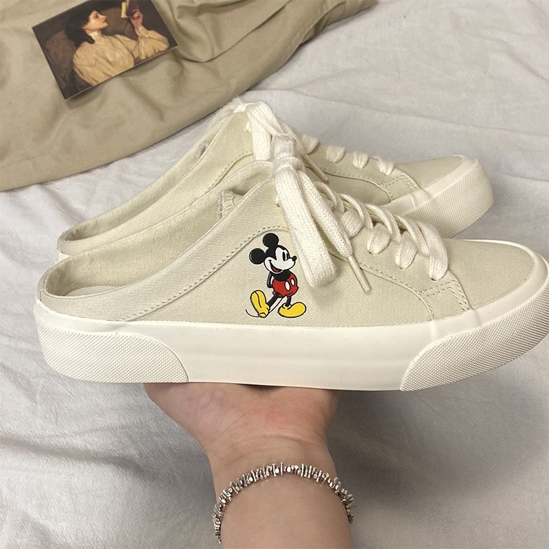 🌹🌹[ Full Bill + Box]🌺Giày Thể Thao nữ hở gót, sục mickey, giày đạp gót zara vải canvas in hình chuột mickey