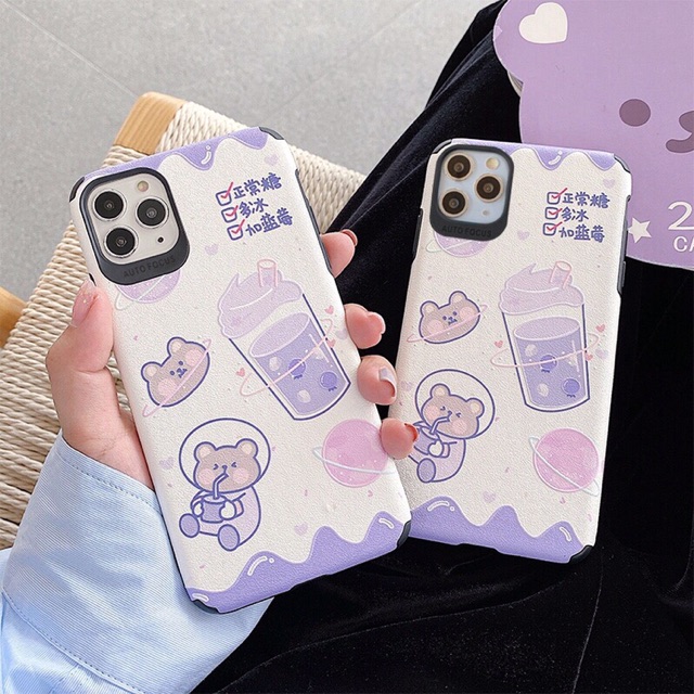 Ốp da 4 góc chú gấu uống trà sữa 5/5s/6/6s/6plus/6splus/7/8/7plus/8plus/X/Xs/Xsmax/11/11Promax / Mily store