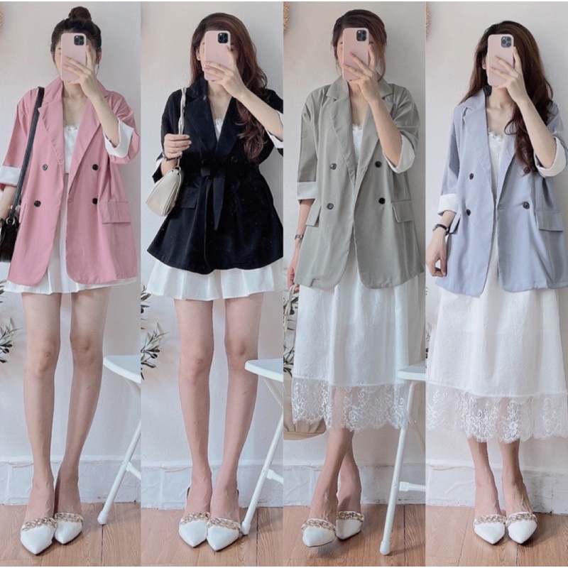 Áo Vest nữ Blazer tay lỡ kiểu Hàn Quốc khoác ngoài đẹp