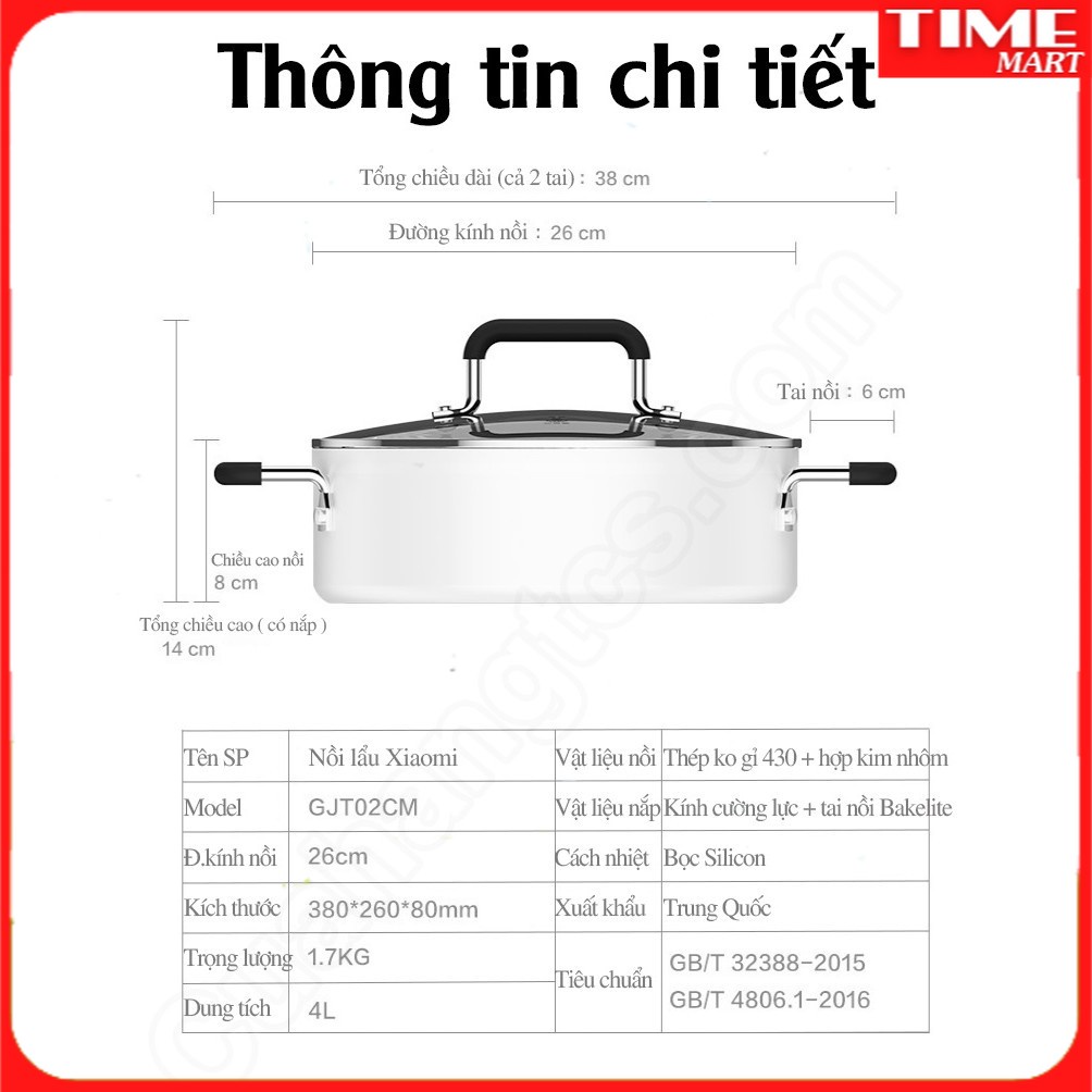 [CHÍNH HÃNG] Nồi lẩu Xiaomi Mijia dùng cho bếp điện từ cảm ứng.Cao cấp, chống dính,an toàn. Bảo hành 6TH [TIME_MART]
