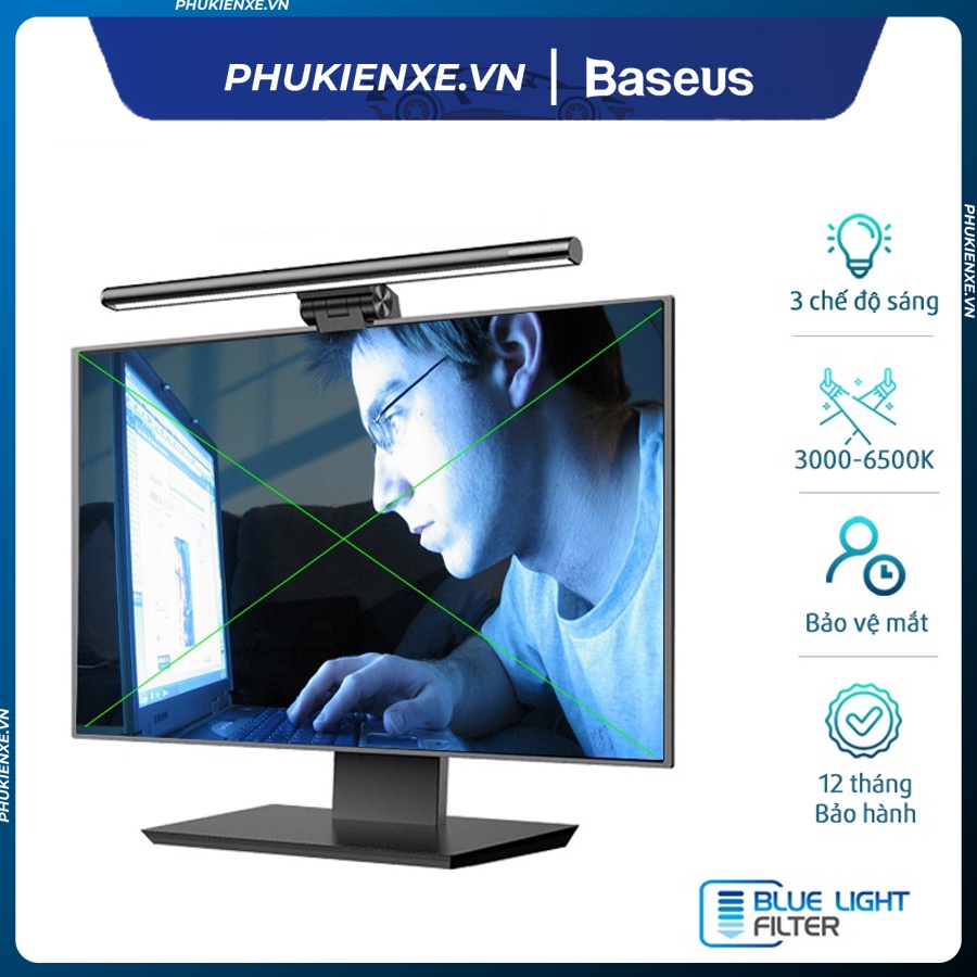 Đèn treo màn hình Baseus bảo vệ thị lực, chống mỏi mắt, giảm ánh sáng xanh 80led