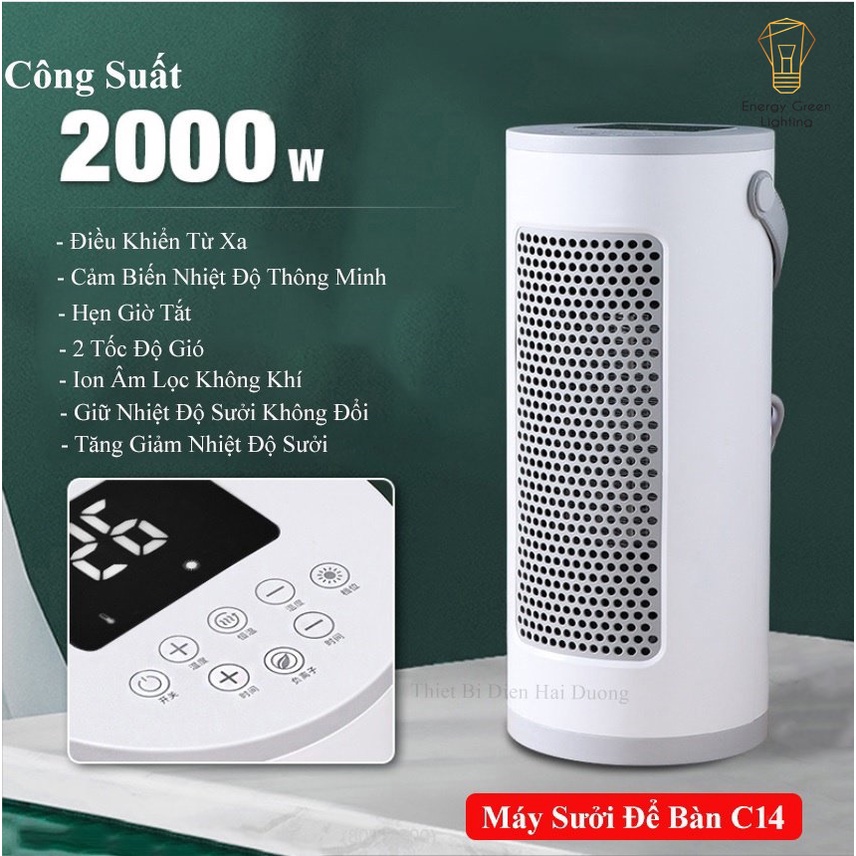 Máy sưởi Để Bàn C13,C14 Quạt Sưởi Mini Energy Green Lighting  - Công Nghệ Sưởi Gốm PTC-Làm Nóng Nhanh - Ion Âm - Có Điều