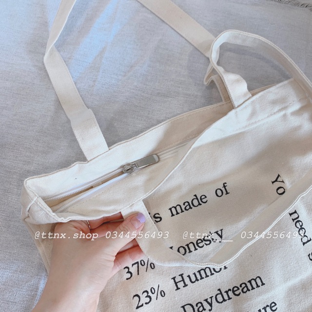 Túi tote basic Hàn Quốc cao cấp CÓ KHOÁ KÉO