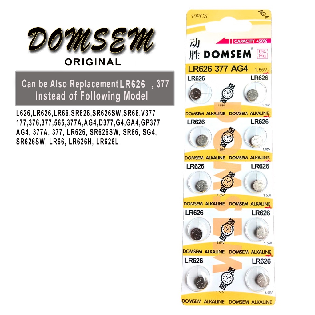 Vỉ 10 viên Pin đồng hồ DOMSEM L626F LR66 LR626 AG4 Chính Hãng