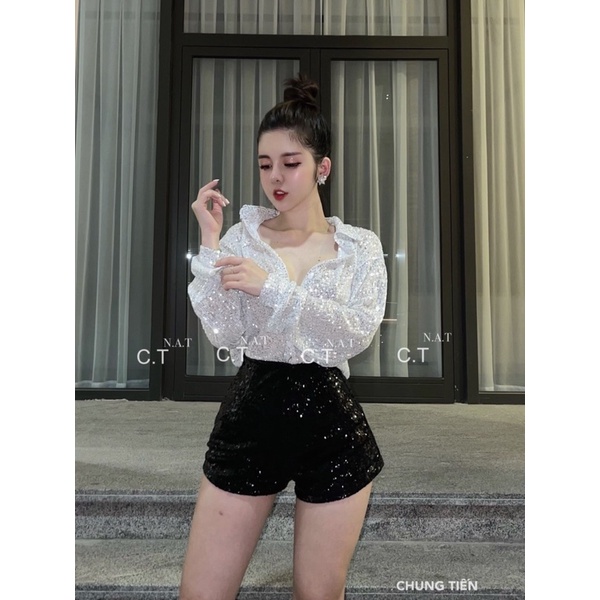 Áo sơmi đính kim sa cực sang